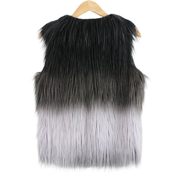 ABS Allen Schwartz Black Grey Ombre Fun Fur Vest - Picture 2 of 13